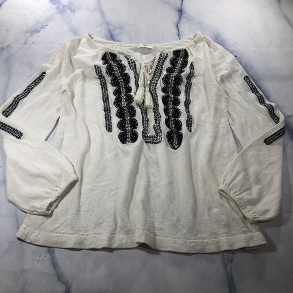 Joie Cream & Black Embroidered Peasant Blouse Top - Picture 3 of 8